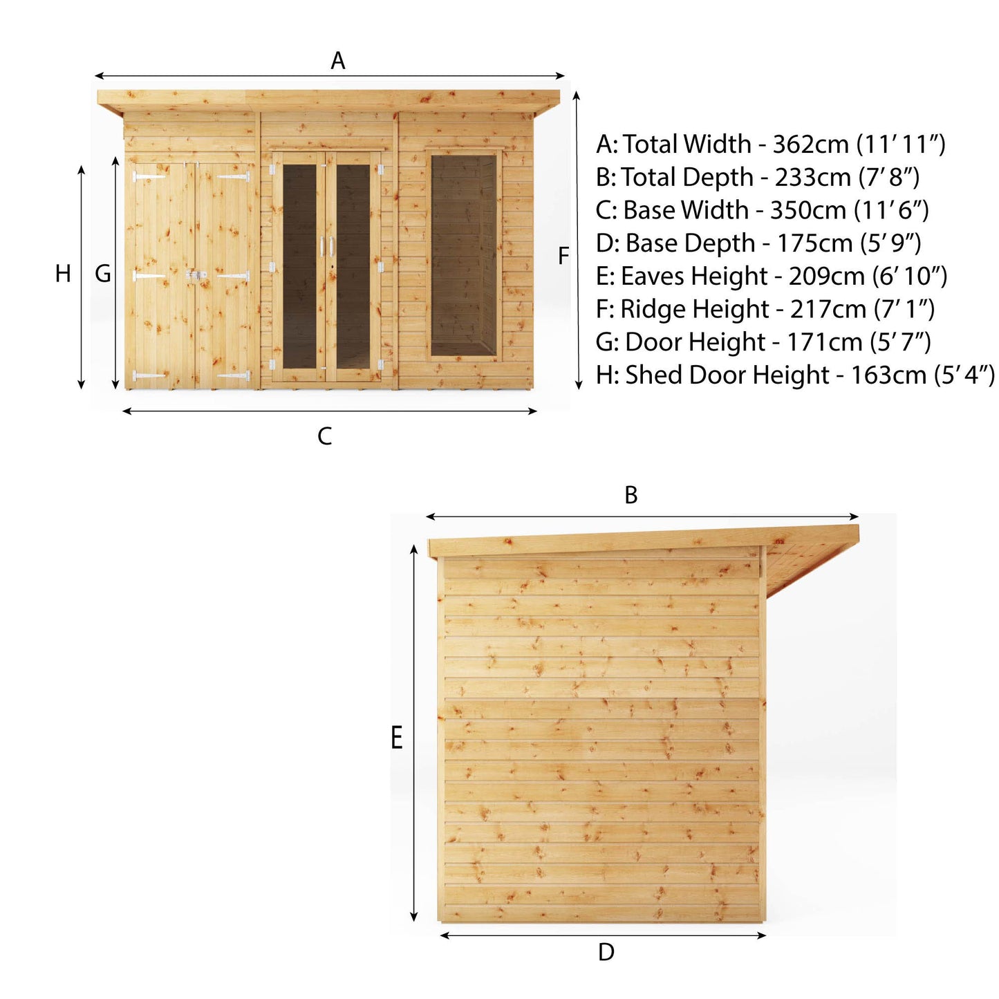 12 x 6 Maine Pent Summerhouse With Side Shed