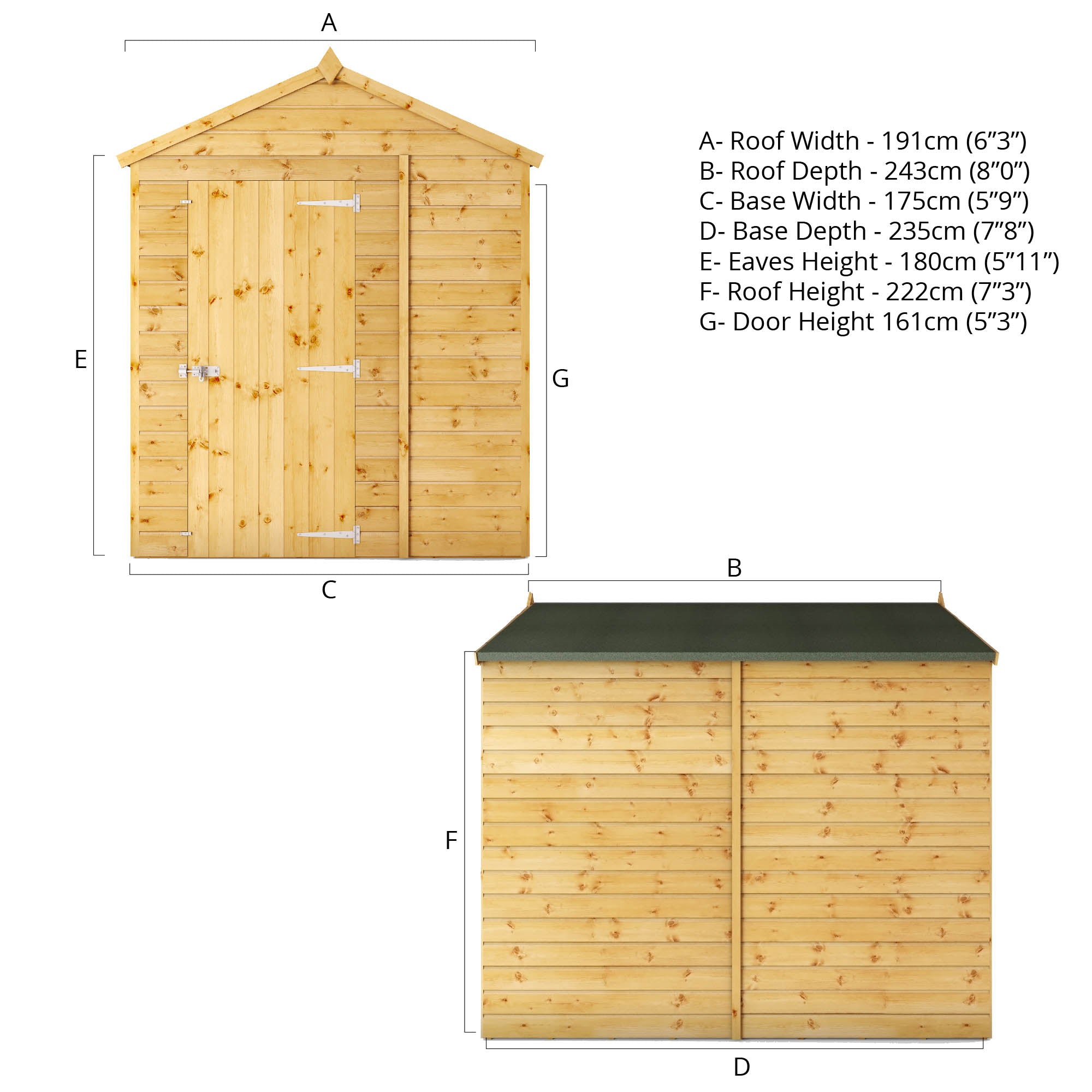 8 x 6 Modular Shiplap Apex - Windowless