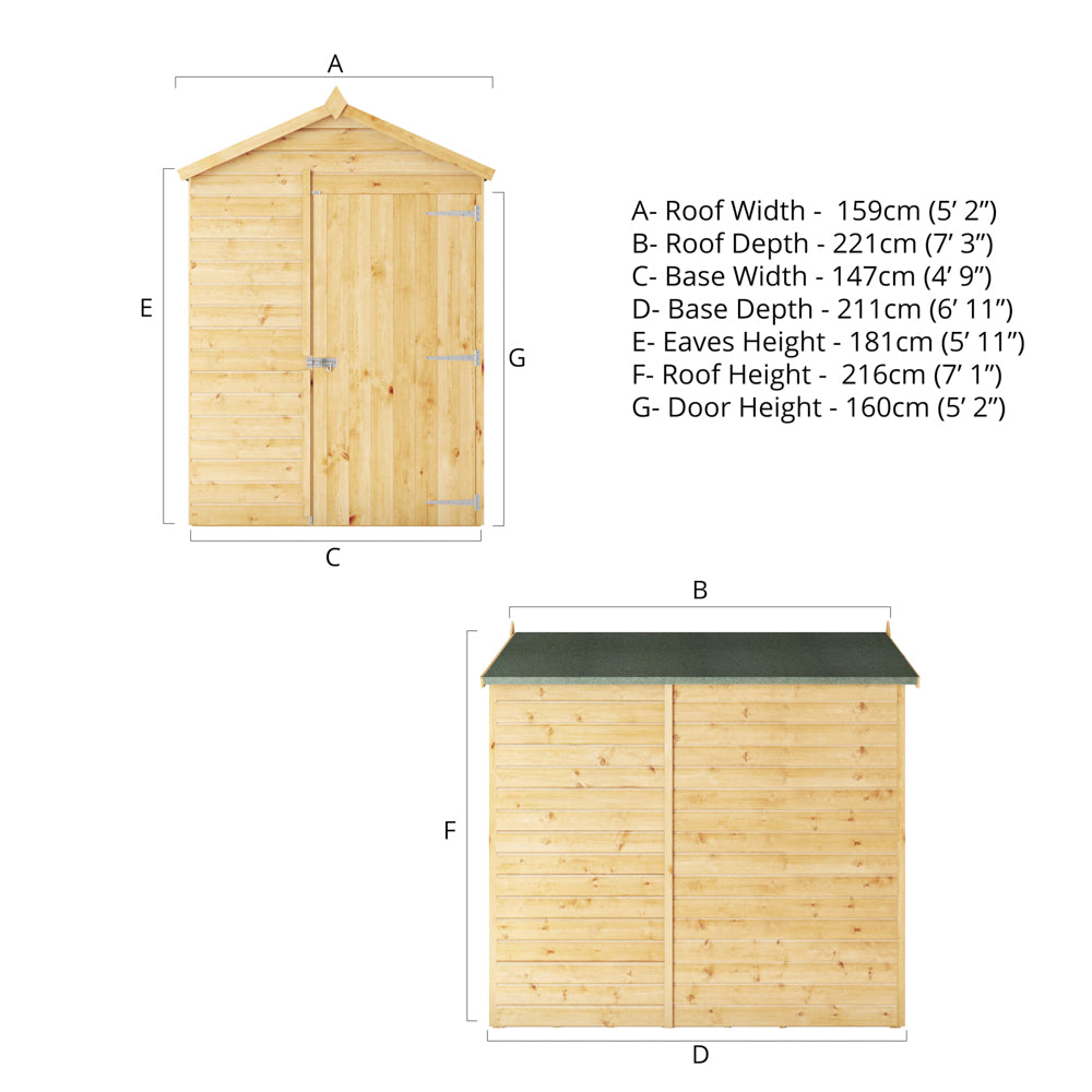 7 x 5 Modular Shiplap Apex - Windowless