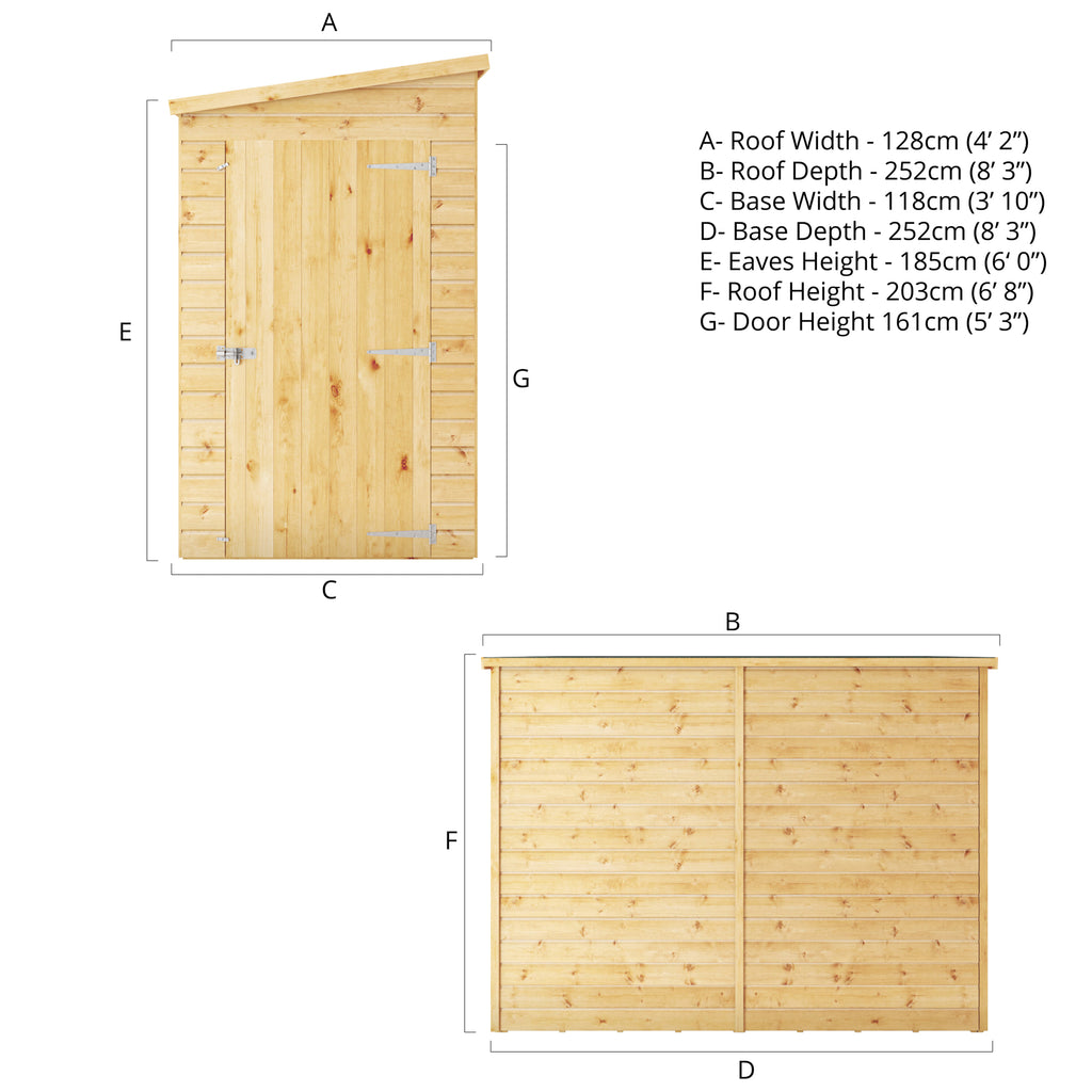 8 x 4 Modular Shiplap Pent - Windowless
