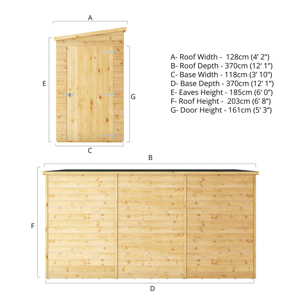 12 x 4 Modular Shiplap Pent - Windowless