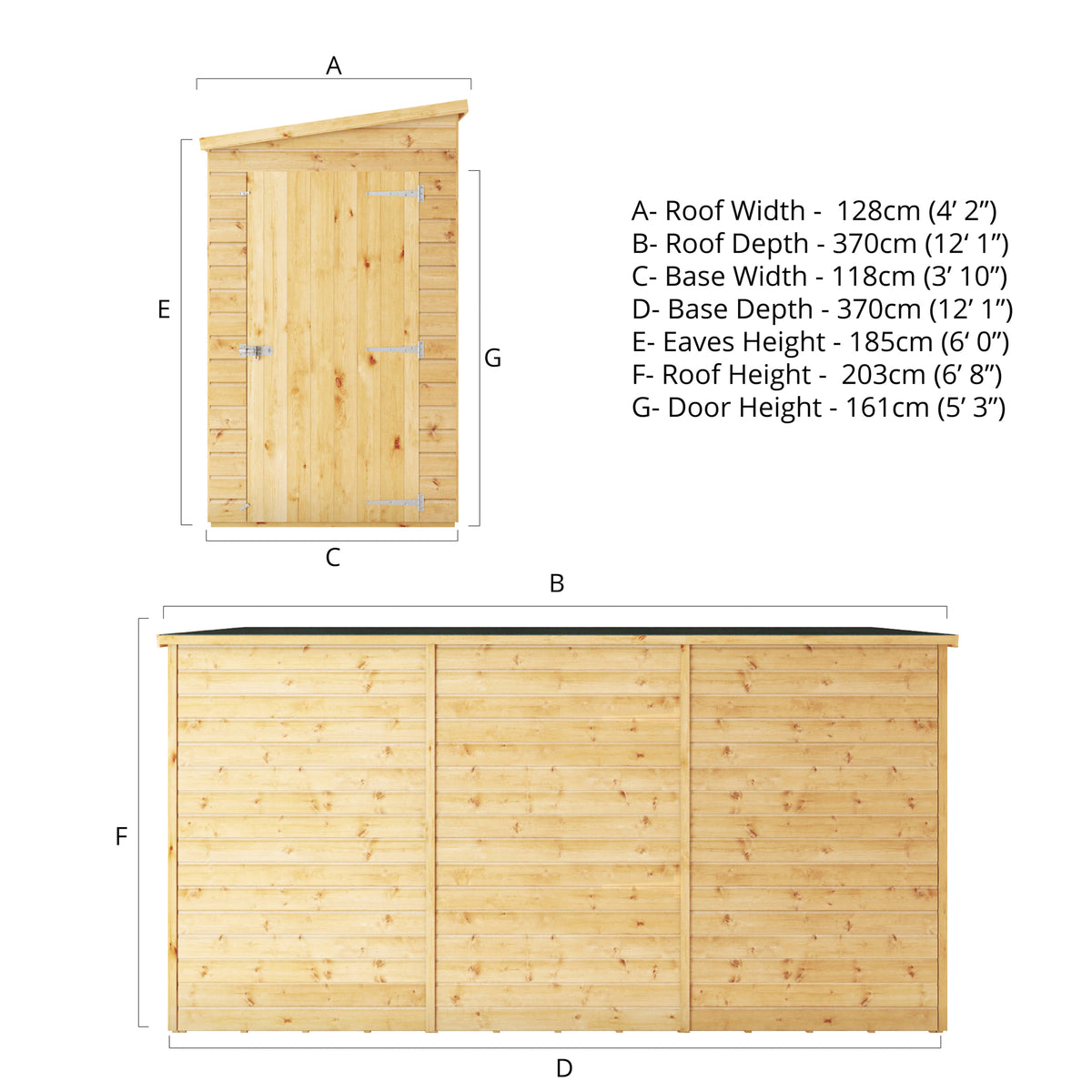 12 x 4 Modular Shiplap Pent - Windowless