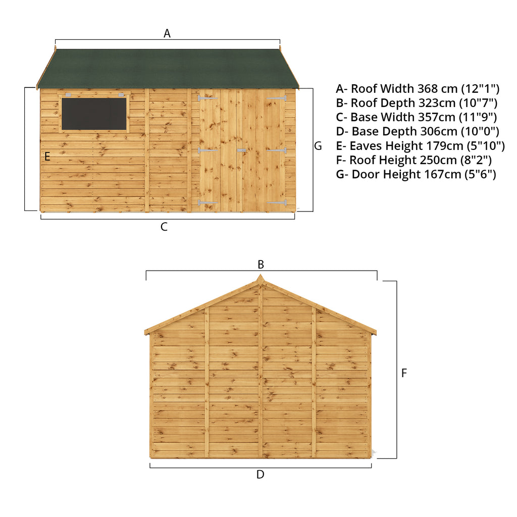 12 x 10 Premium Shiplap Reverse Apex Workshop