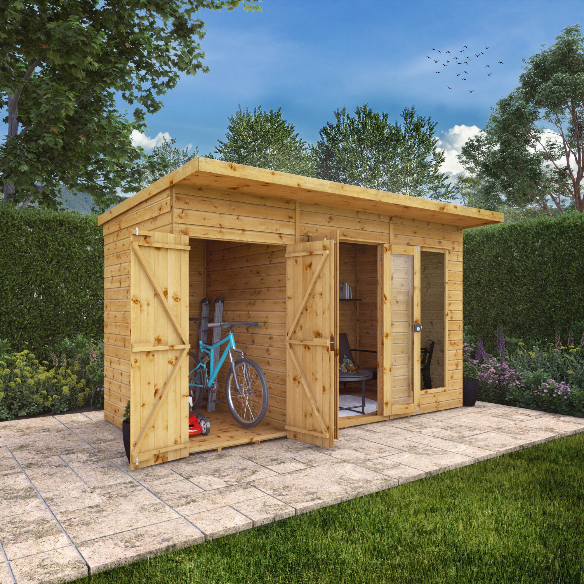 12 x 6 Maine Pent Summerhouse With Side Shed