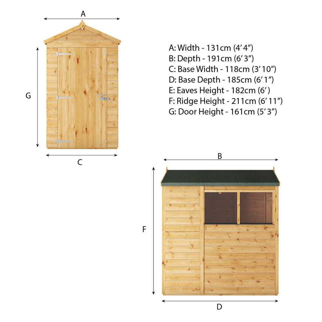 6 x 4 Woodsman Shiplap Apex - Glass