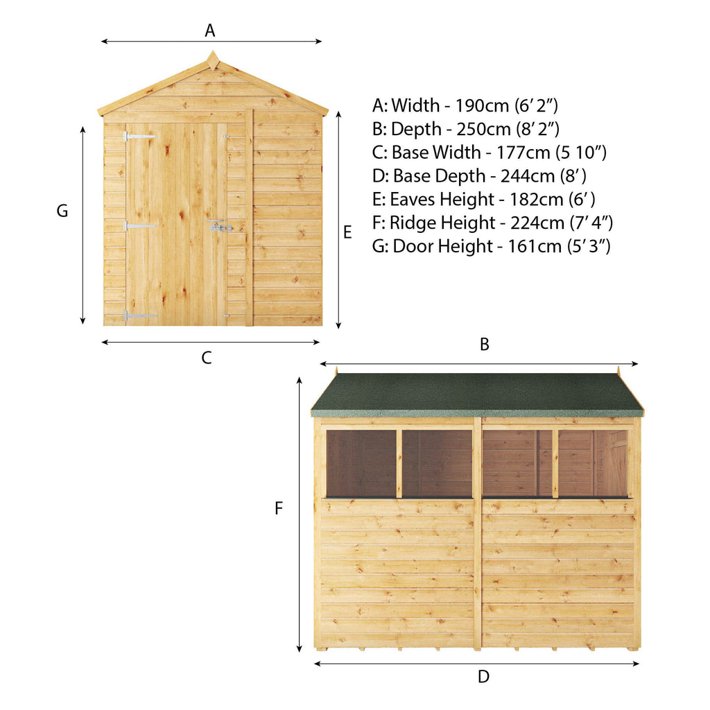 8 x 6 Woodsman Shiplap Apex - Glass