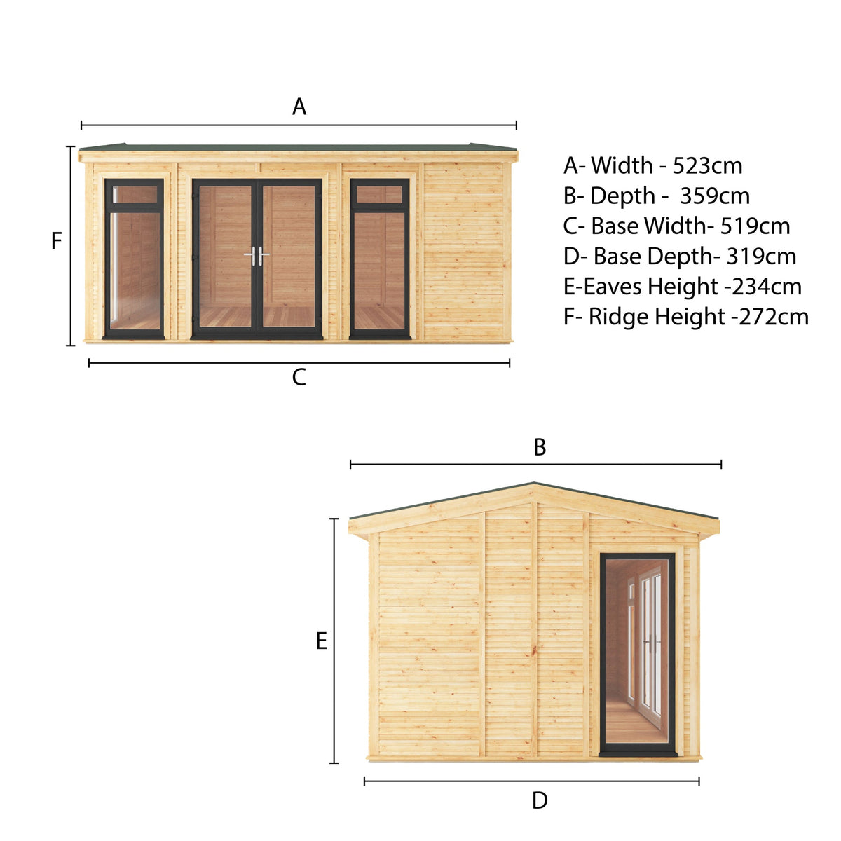 Sherwood Rufford 5m x 3m Insulated Garden Room - Grey UPVC