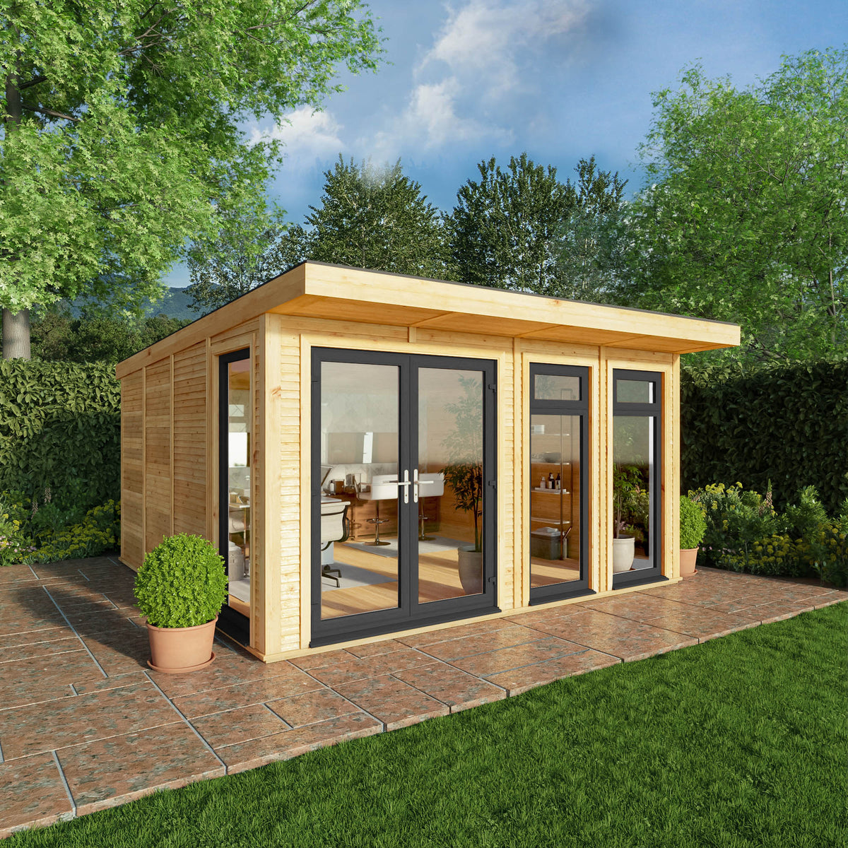 Sherwood Edwinstowe 4m x 4m Insulated Garden Room - (UPVC Windows & Doors) - Grey