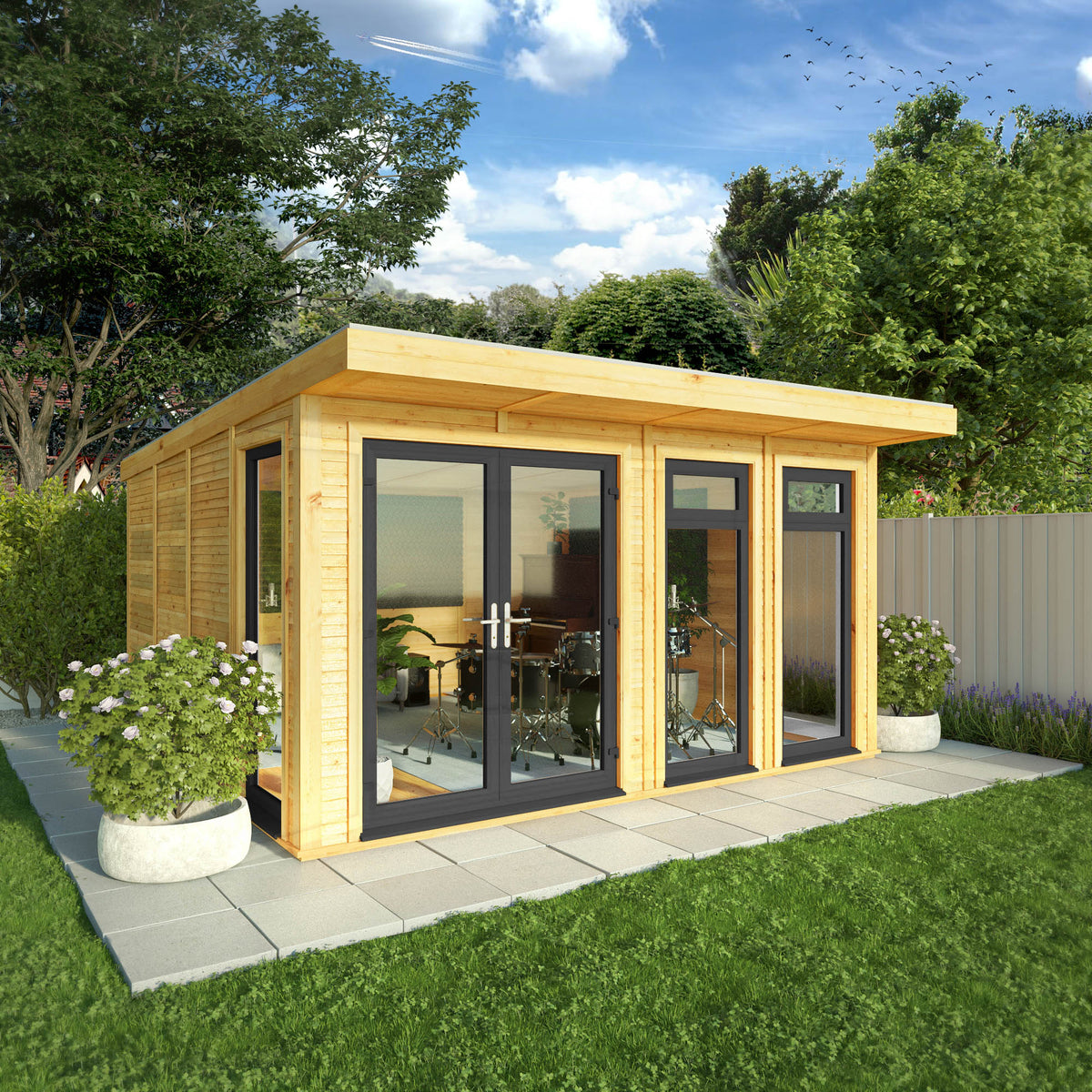 Sherwood Edwinstowe 4m x 4m Insulated Garden Room - (UPVC Windows & Doors) - Grey