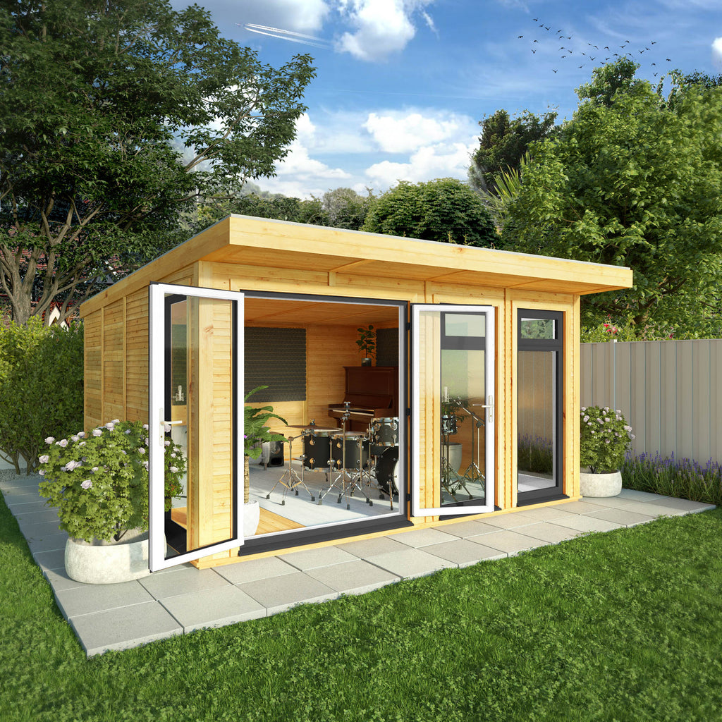 Sherwood Edwinstowe 4m x 4m Insulated Garden Room - (UPVC Windows & Doors) - Grey
