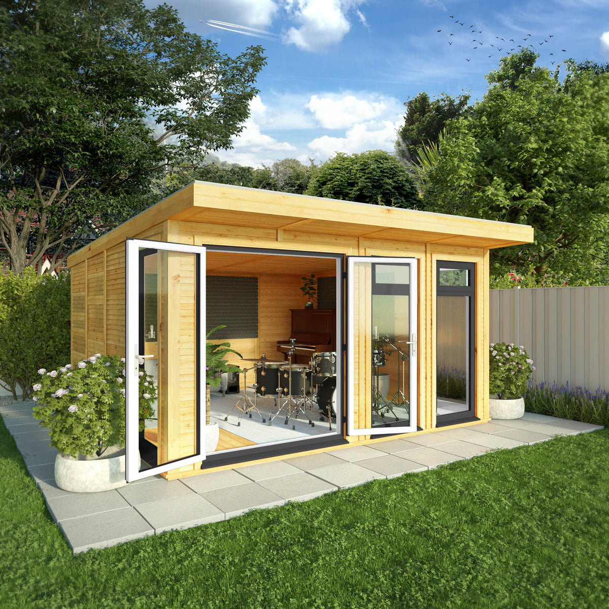 Sherwood Edwinstowe 4m x 4m Insulated Garden Room - (UPVC Windows & Doors) - Grey