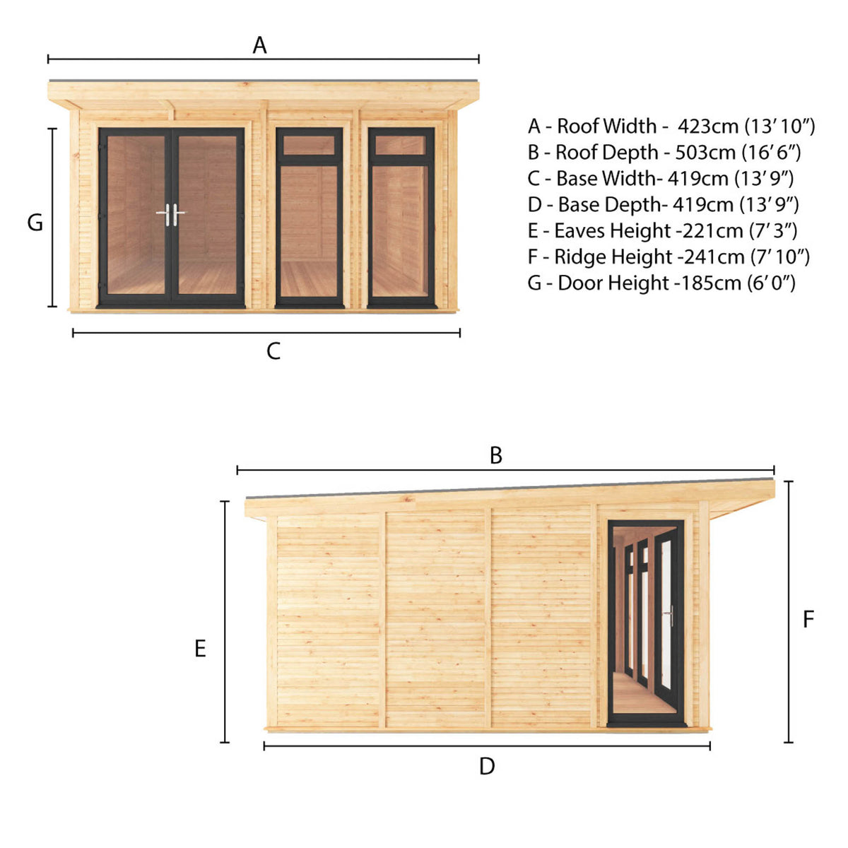 Sherwood Edwinstowe 4m x 4m Insulated Garden Room - (UPVC Windows & Doors) - Grey