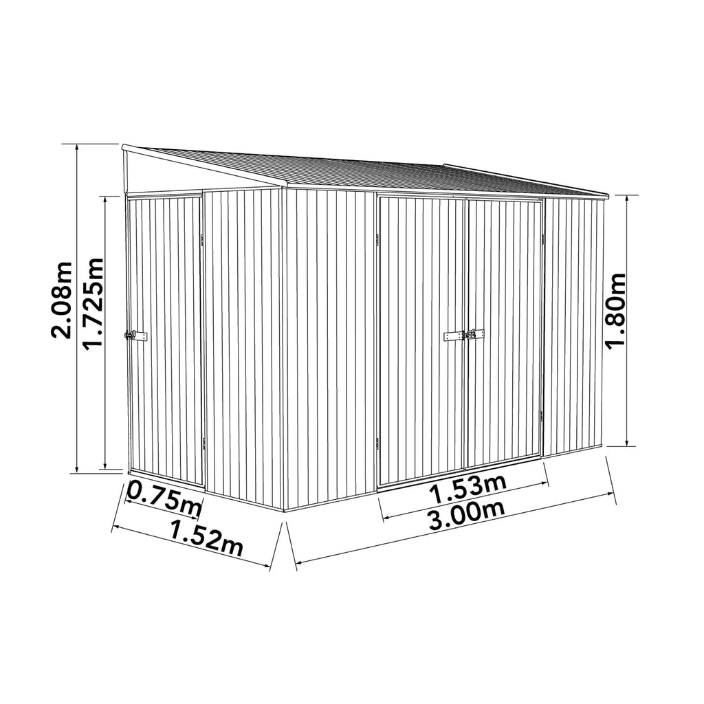 Absco Bike Shed 3.00m x 1.52m - (Woodland Grey)