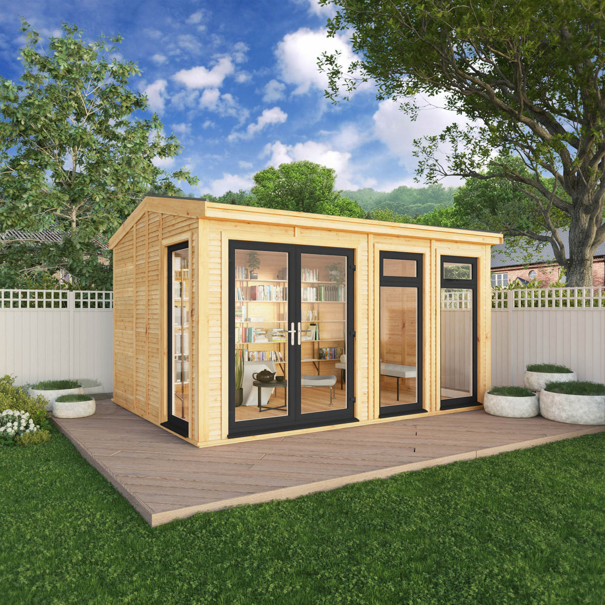 Sherwood Rufford 4m x 3m Insulated Garden Room - (UPVC Windows & Doors) - Grey