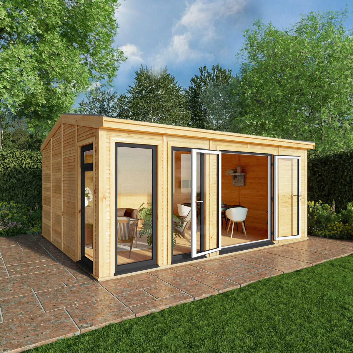 Sherwood Rufford 5m x 4m Insulated Garden Room - (UPVC Windows & Doors) - Grey