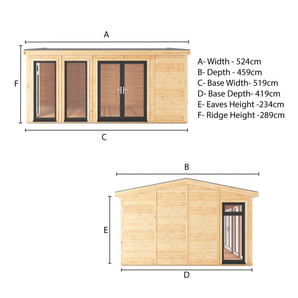 Sherwood Rufford 5m x 4m Insulated Garden Room - (UPVC Windows & Doors) - Grey