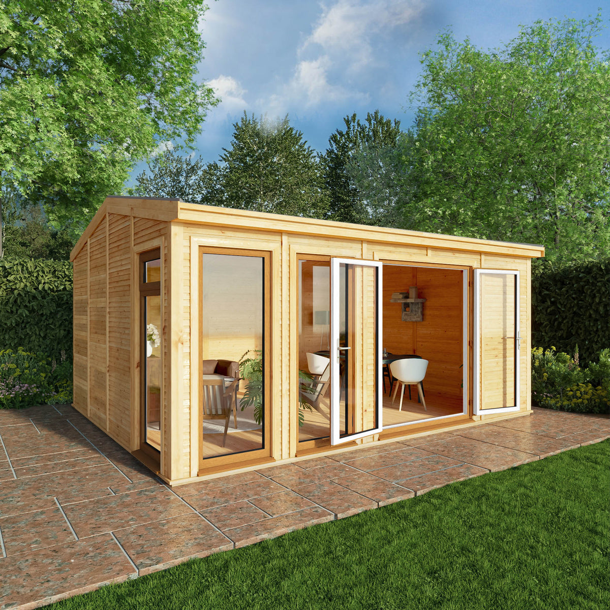 Sherwood Rufford 5m x 4m Insulated Garden Room - (UPVC Windows & Doors) - Oak