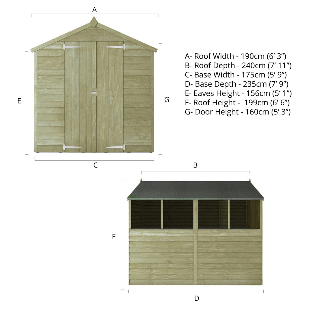 8 x 6 Overlap Apex - Double Door - With Windows