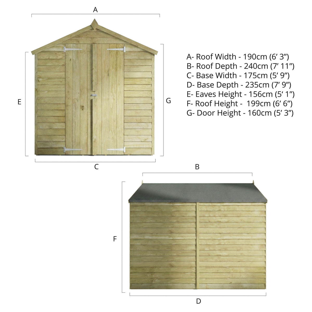 8 x 6 Overlap Apex - Double Door - Windowless