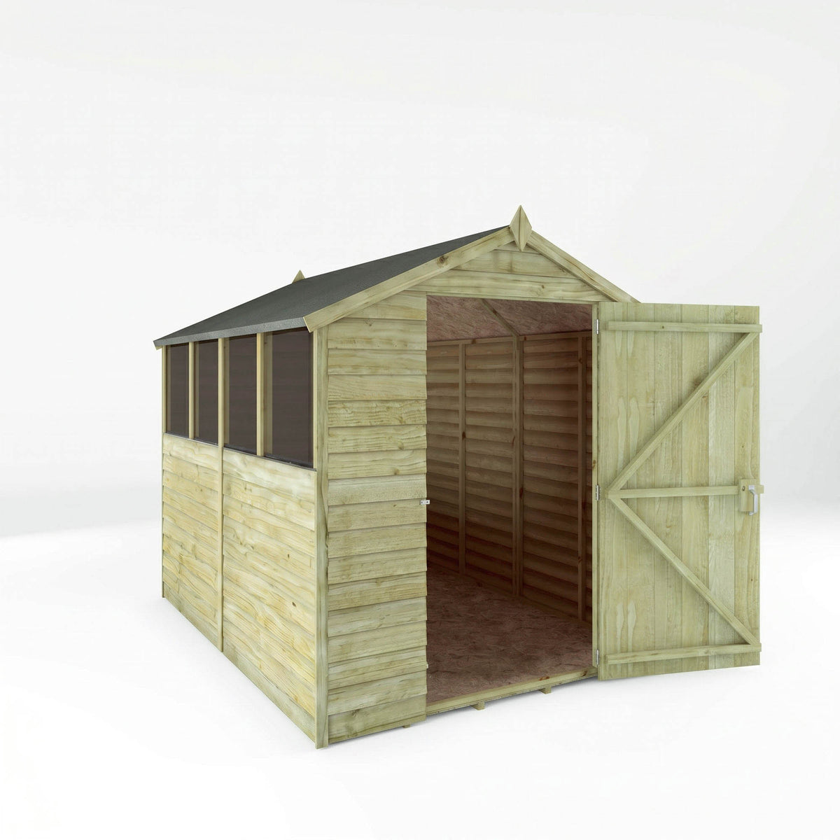 8 x 6 Overlap Apex - Single Door - With Windows