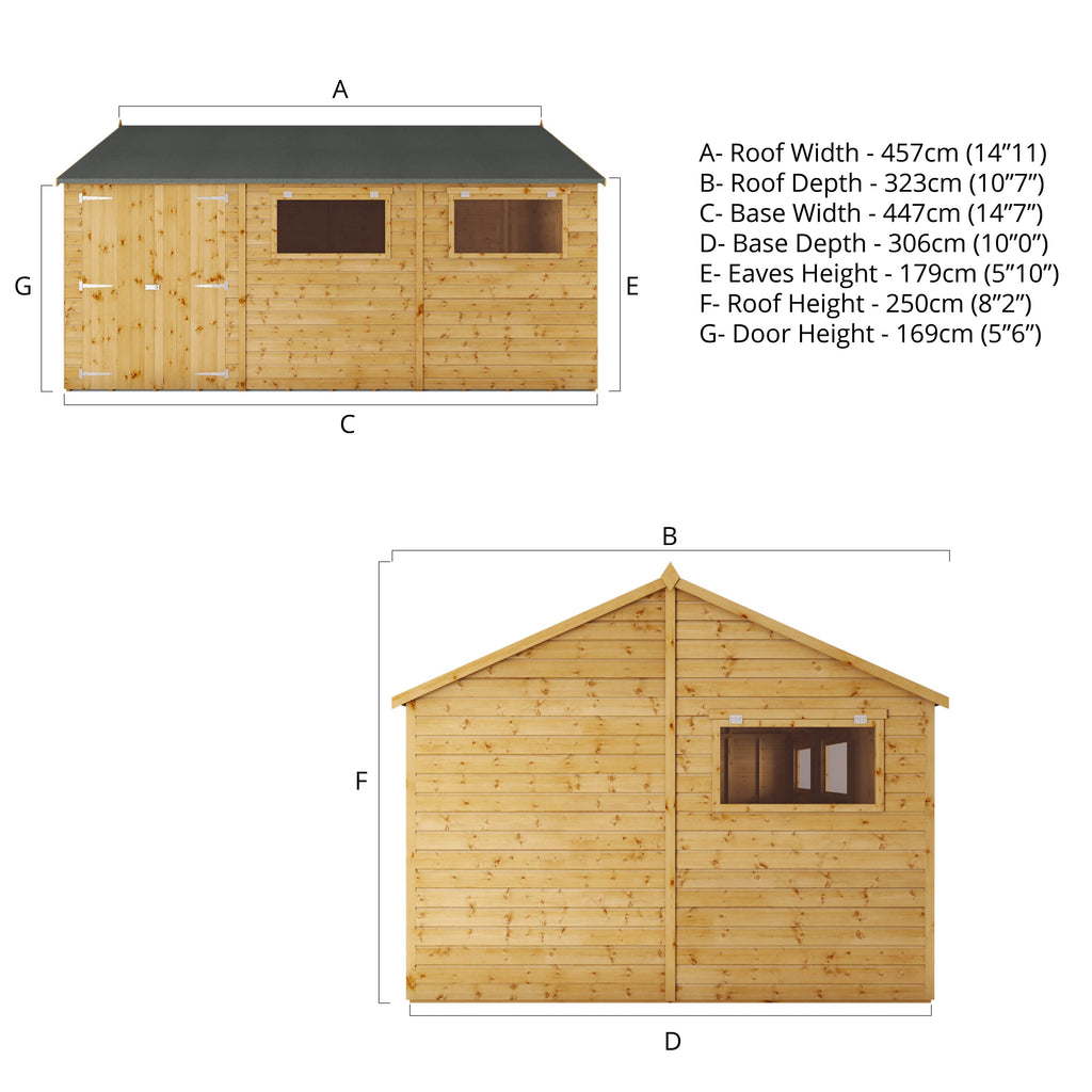 15 x 10 Premium Shiplap Reverse Apex Workshop