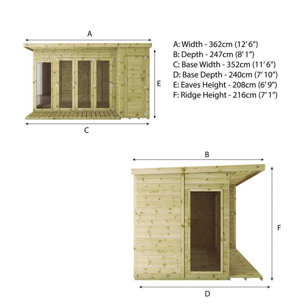 12 x 8 Premium Garden Room Summerhouse With Side Shed