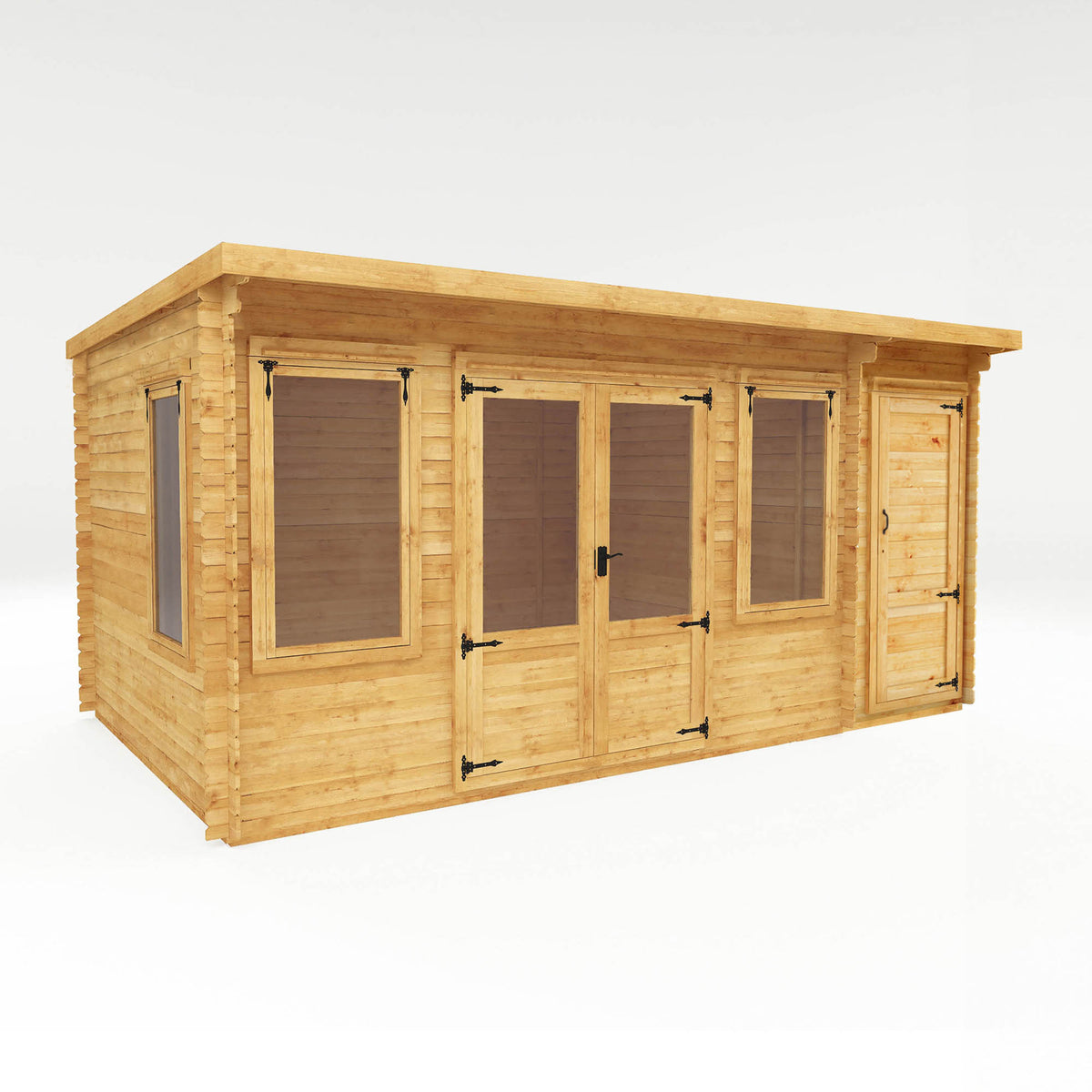5.1m x 3m Pent Log Cabin With Side Shed - 19mm