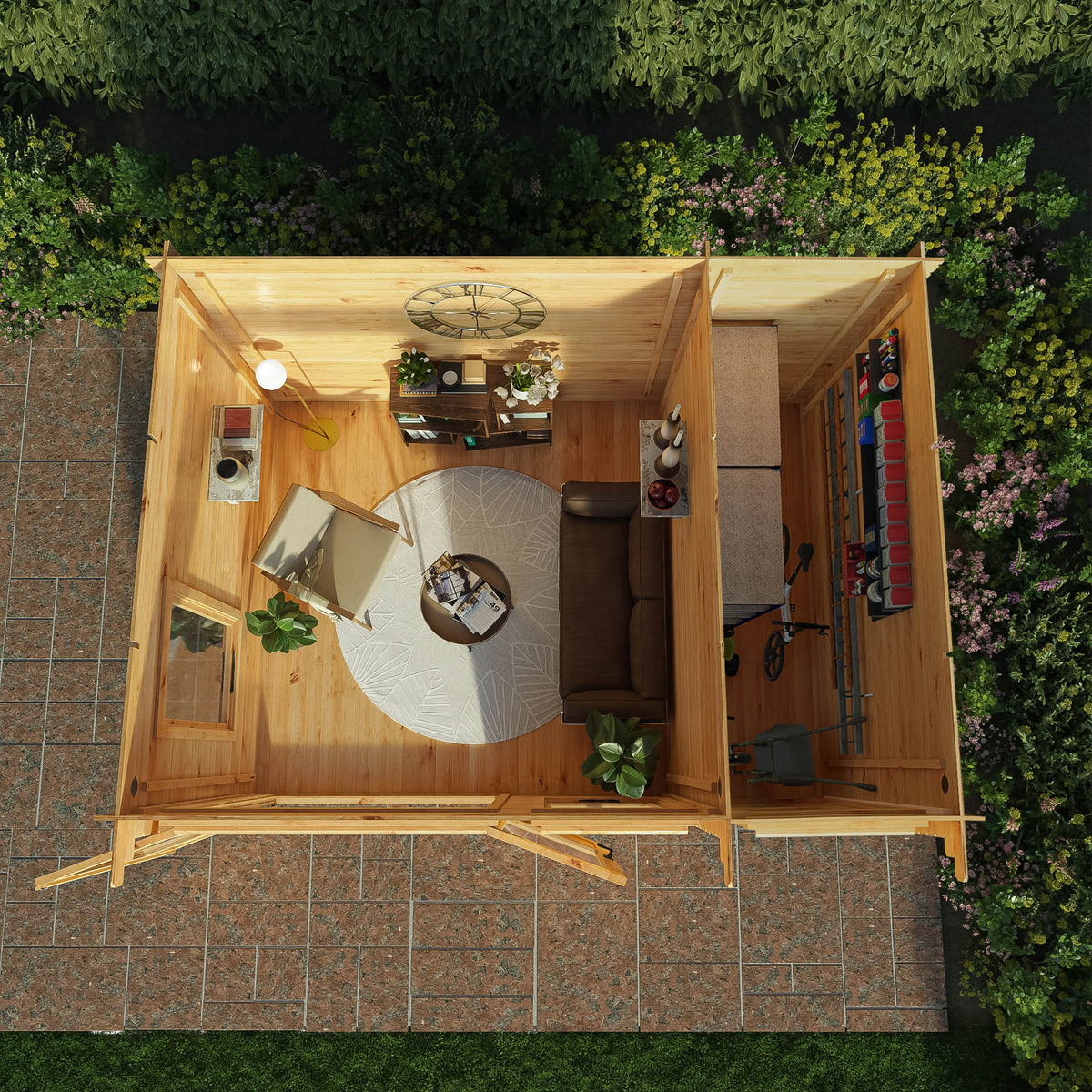 4.1m x 3m Pent Log Cabin With Side Shed - 19mm