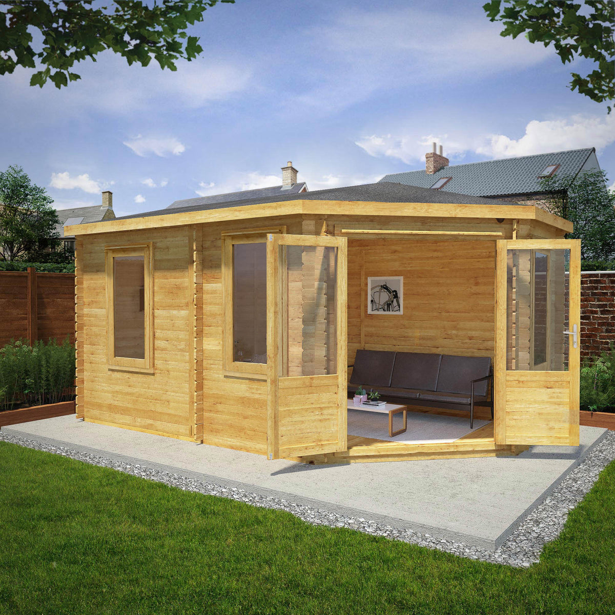 5m x 3m Corner Lodge Log Cabin - 28mm