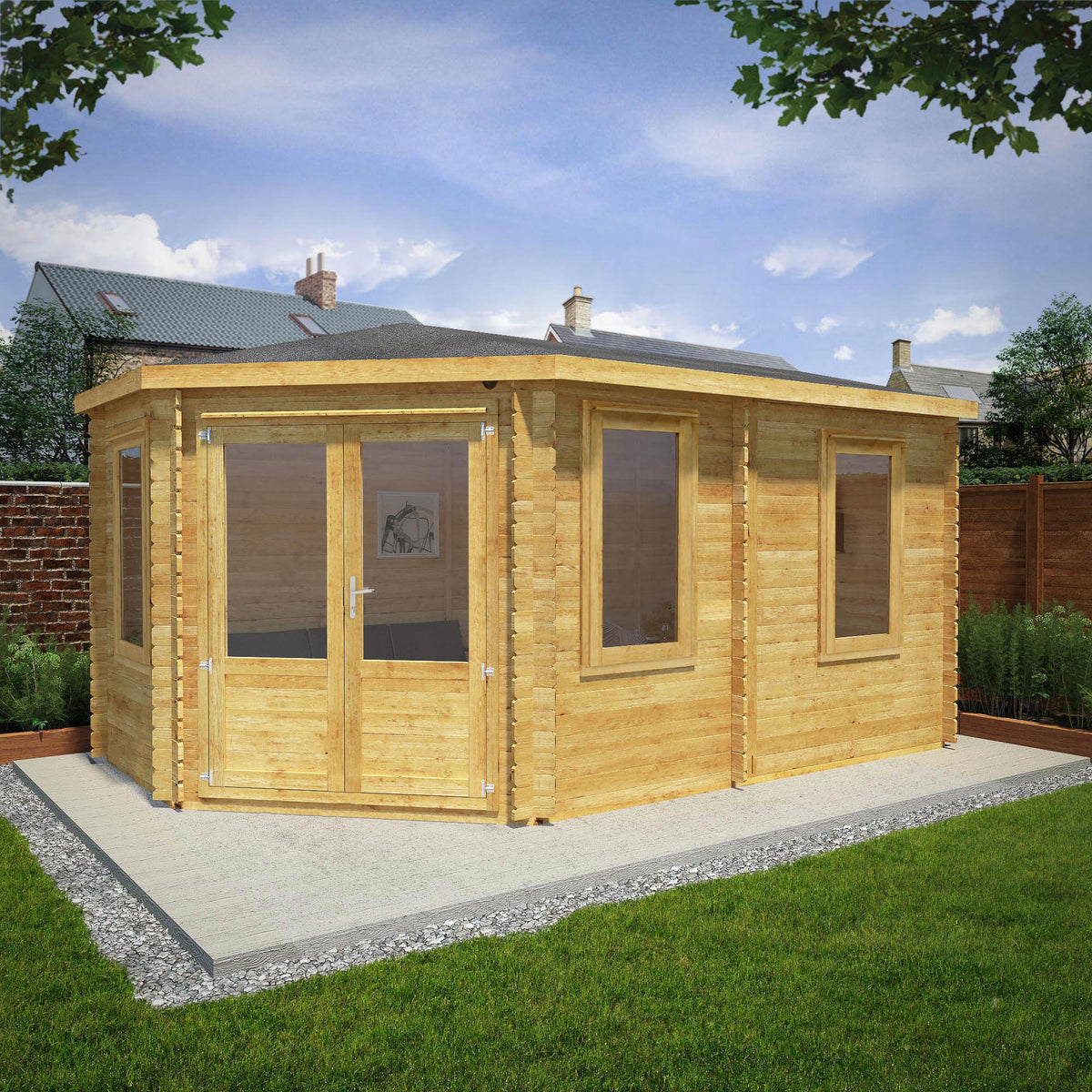 5m x 3m Corner Lodge Log Cabin - 28mm