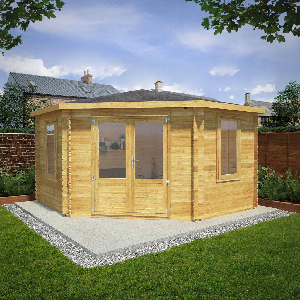 4m x 4m Corner Log Cabin - 28mm