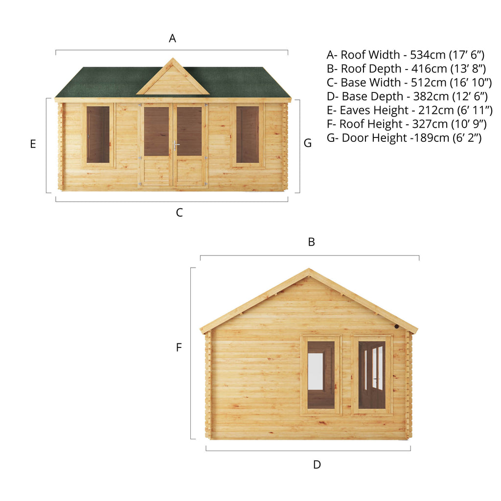 5.3m x 4m Clock Tower Log Cabin - 44mm