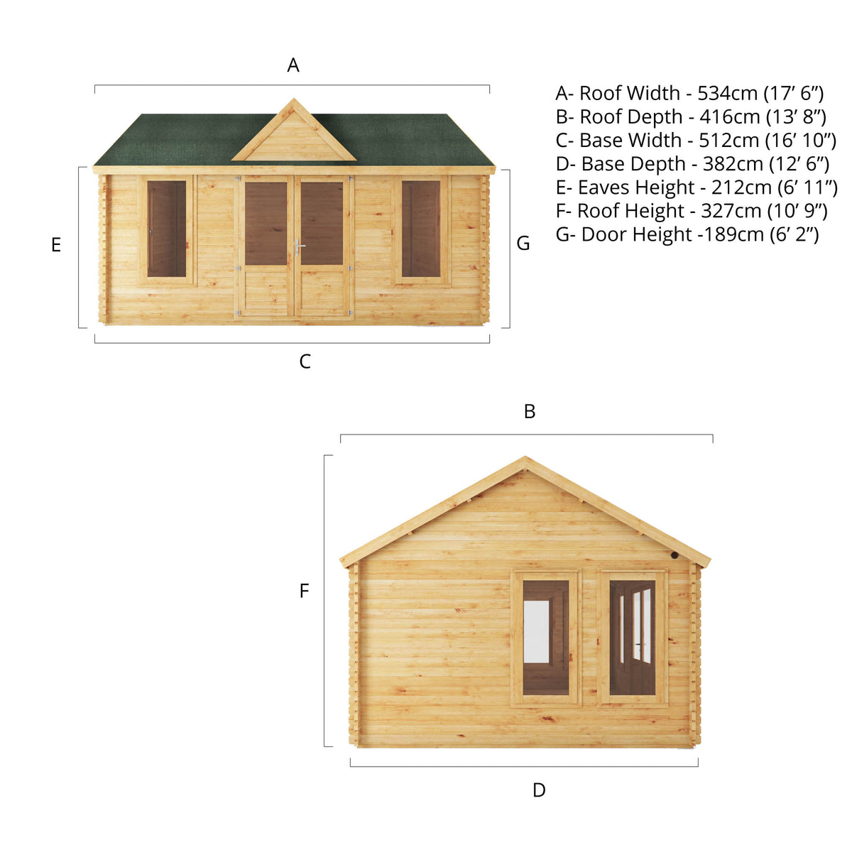 5.3m x 4m Clock Tower Log Cabin - 44mm
