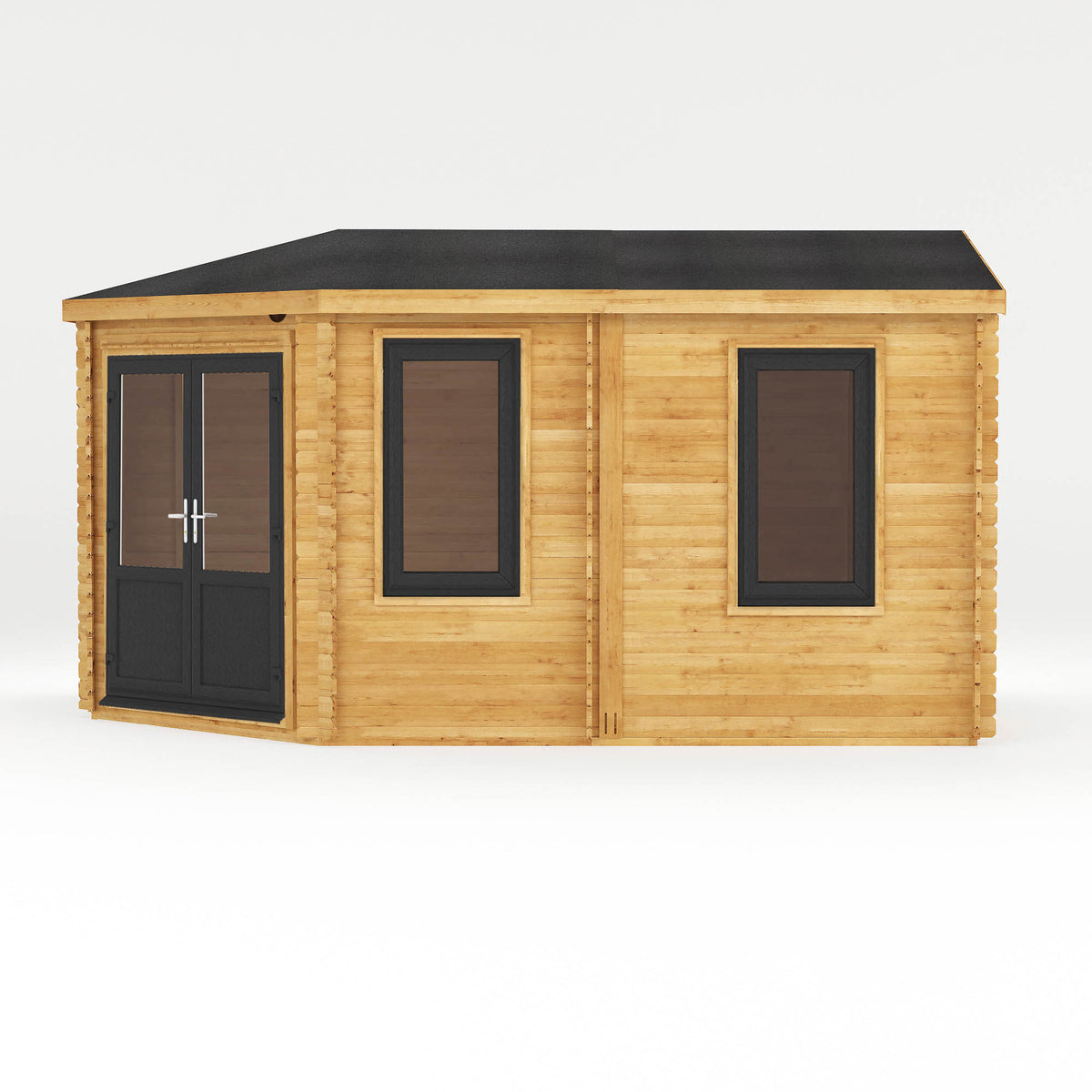 5m x 3m Corner Lodge Log Cabin - 44mm (UPVC Windows & Door) - Grey