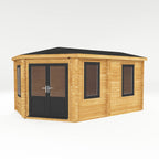5m x 3m Corner Lodge Log Cabin - 44mm (UPVC Windows & Door) - Grey