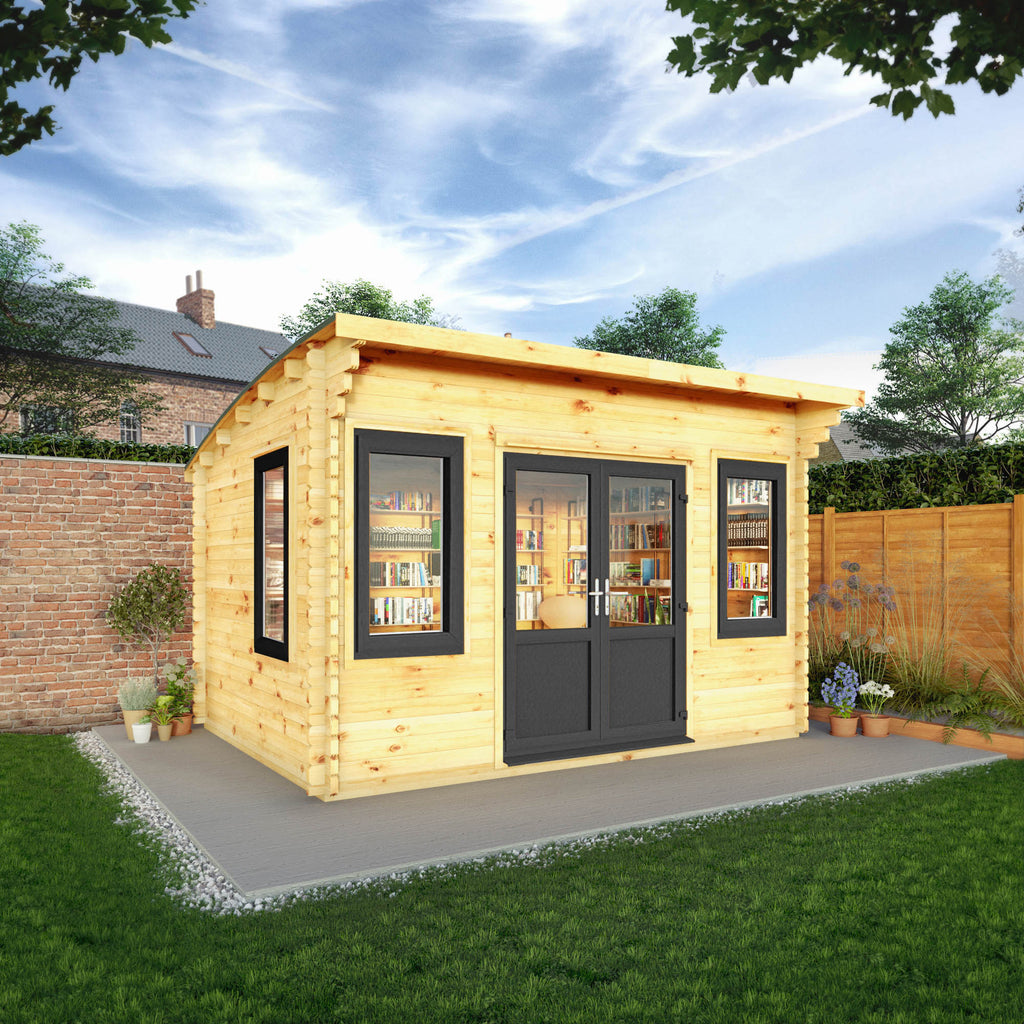 4m x 3m Curved Roof Log Cabin - 44mm (UPVC Windows & Door) - Grey