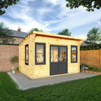 4m x 3m Curved Roof Log Cabin - 44mm (UPVC Windows & Door) - Grey