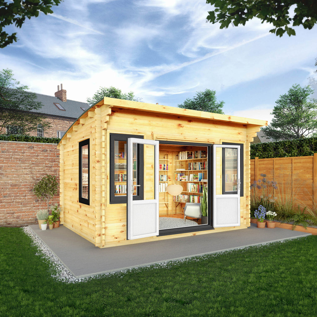 4m x 3m Curved Roof Log Cabin - 44mm (UPVC Windows & Door) - Grey
