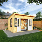 4m x 3m Curved Roof Log Cabin - 44mm (UPVC Windows & Door) - Grey