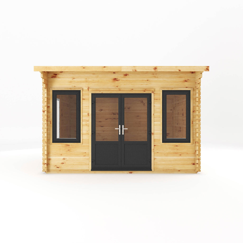 4m x 3m Curved Roof Log Cabin - 44mm (UPVC Windows & Door) - Grey