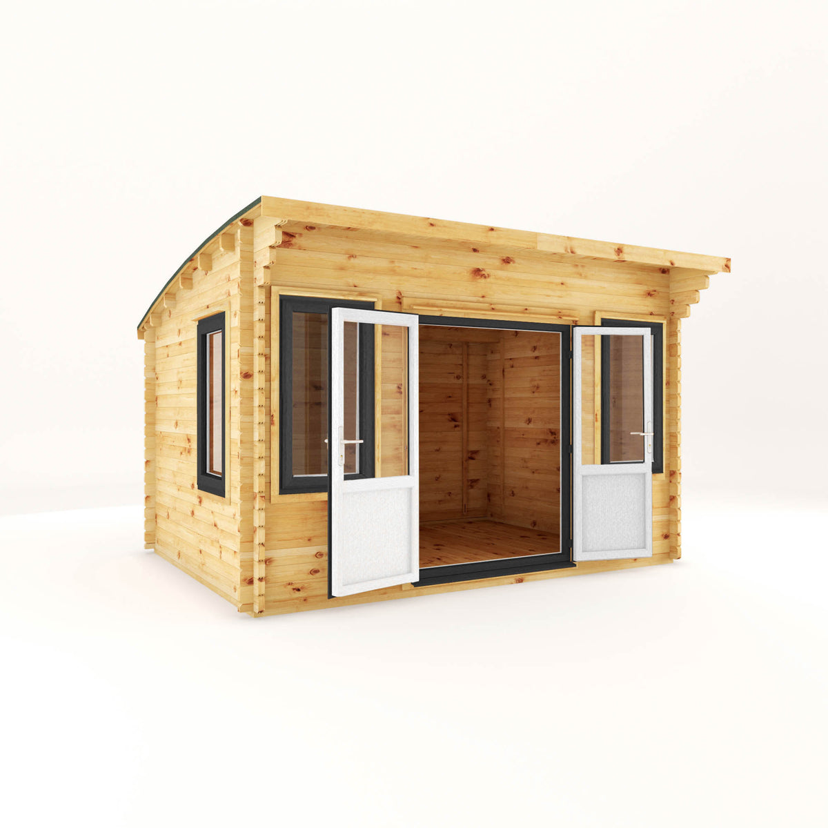4m x 3m Curved Roof Log Cabin - 44mm (UPVC Windows & Door) - Grey