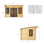 4m x 3m Curved Roof Log Cabin - 44mm (UPVC Windows & Door) - Grey