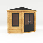 5m x 3m Corner Lodge Log Cabin With Side Shed - 44mm (UPVC Windows & Door) - Grey