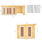 7m x 3m Studio Pent Log Cabin With Patio Area - 44mm (UPVC Windows & Door) - White