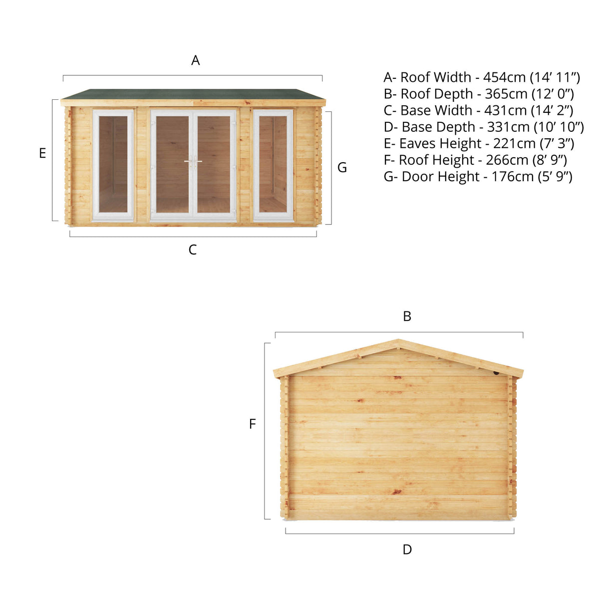 4.5m x 3.5m Home Office Studio - 44mm (UPVC Windows & Door) - White