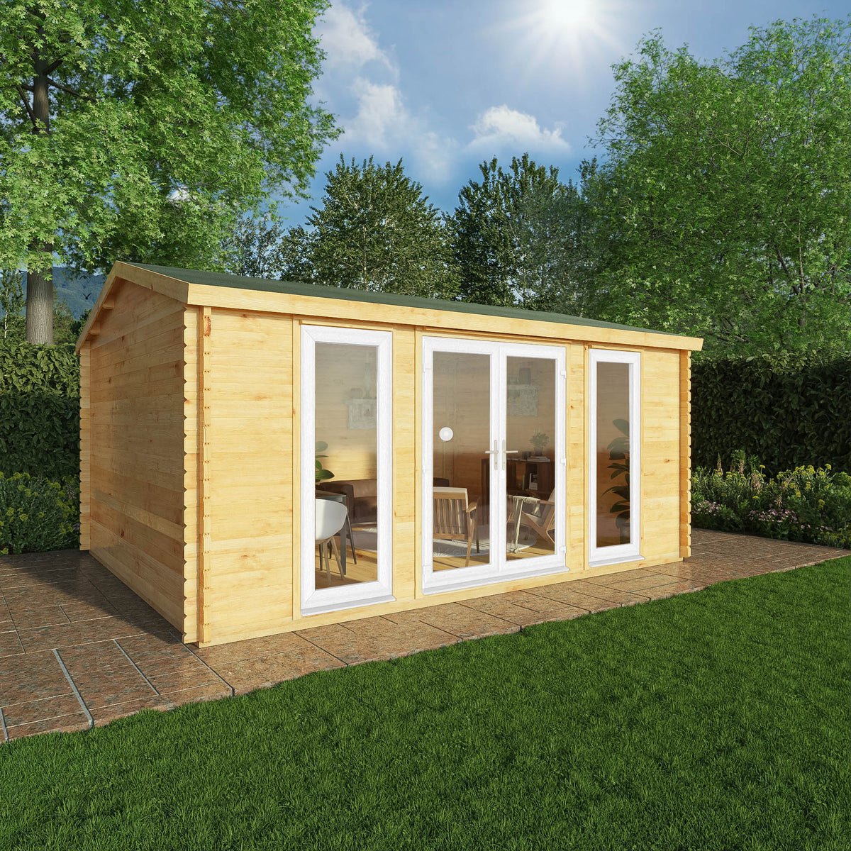 5m x 4m Home Office Studio - 44mm (UPVC Windows & Door) - White