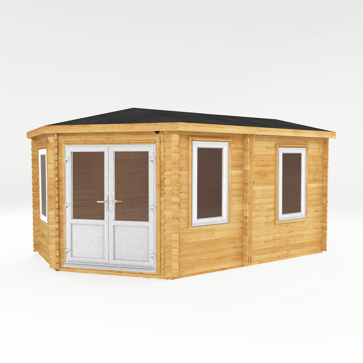 5m x 3m Corner Lodge Log Cabin - 44mm (UPVC Windows & Door) - White