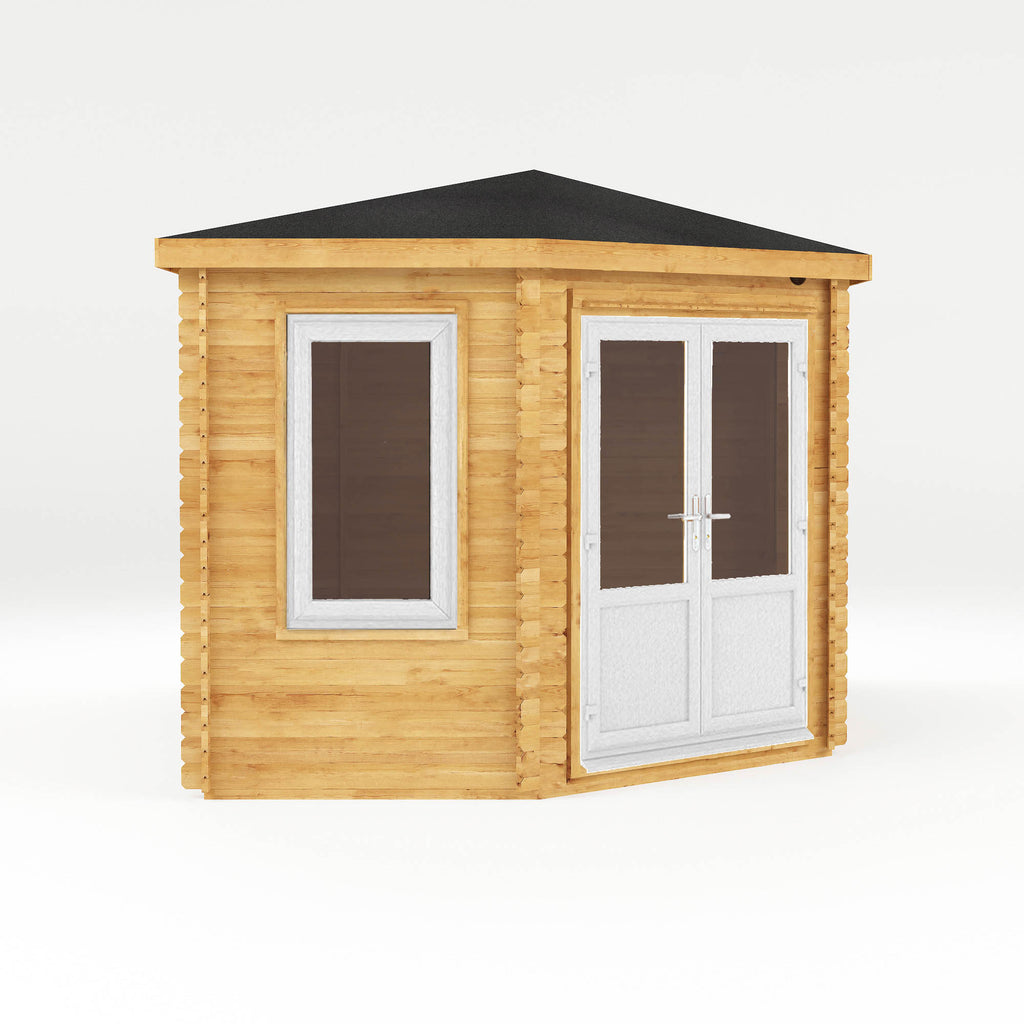 5m x 3m Corner Lodge Log Cabin - 44mm (UPVC Windows & Door) - White