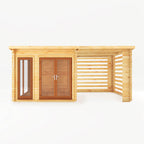 6m x 3m Studio Pent Log Cabin With Slatted Area - 44mm (UPVC Windows & Door) - Oak