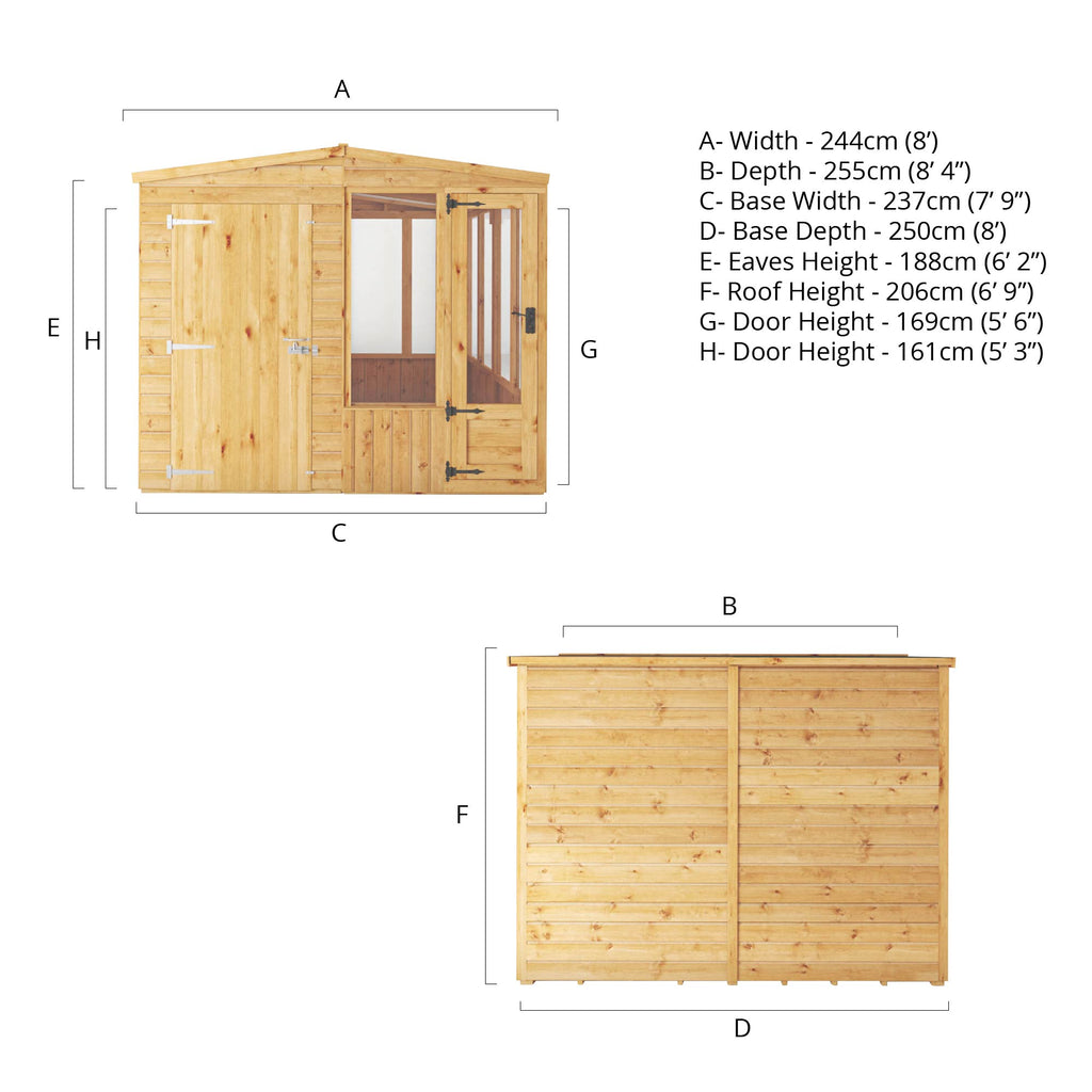 8 x 8 Woodsman Combi Greenhouse Shed - Styrene